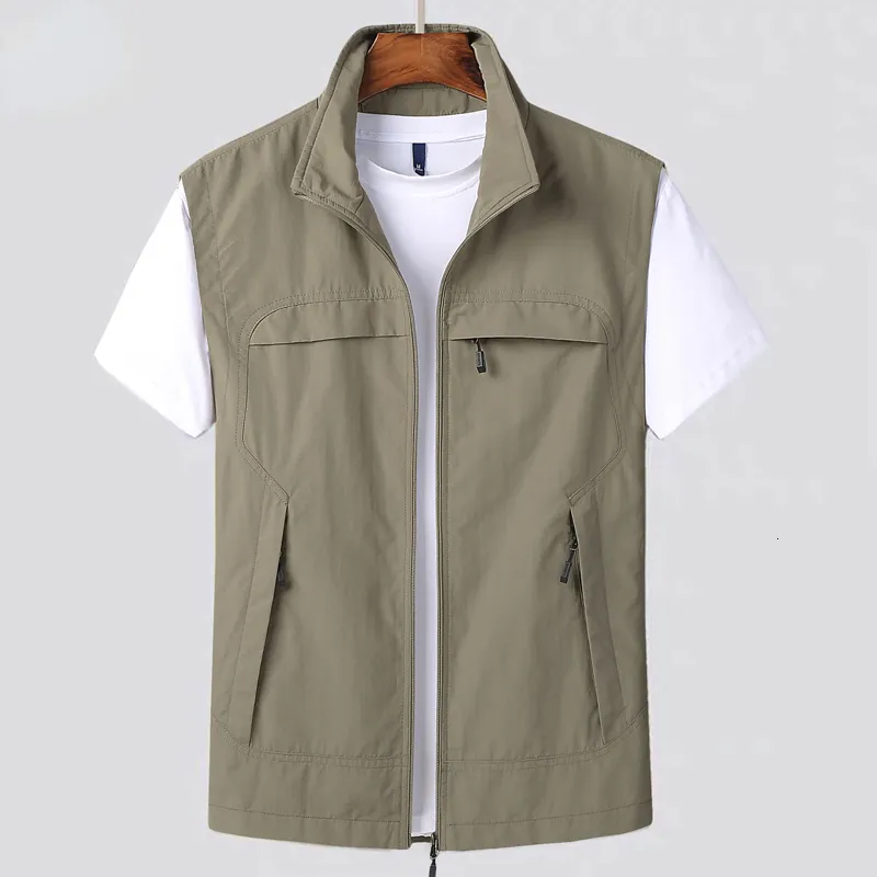 Gilet da uomo Gilet in maglia da uomo Giacca estiva Sottile e traspirante Cappotto senza maniche Maschile Militare Multitasche Gilet da pesca Abbigliamento 230826