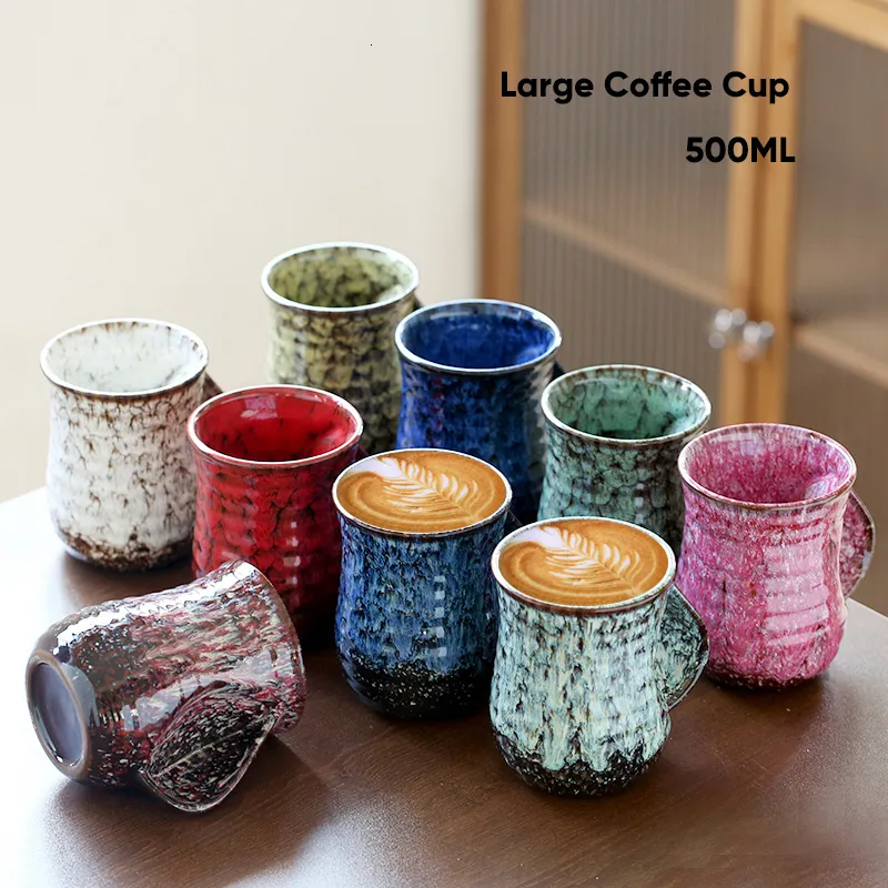 マグ1pcs 500mlクリエイティブセラミックコーヒーカップセットエスプレッソカップkiln変化陶器のかわいい茶世帯カンフーティーカップ卸売230826