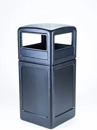 Recipientes descartáveis para retirada PolyTec Recipiente de resíduos quadrado de 42 galões com tampa em cúpula cor preta 230826