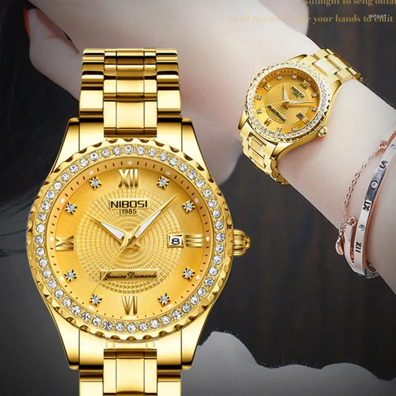 Horloges Dames diamanten horloge Vrije tijd Vrouwelijk Stalen band Sieraden Klok Mode Waterdicht Lichtgevend quartz gouden polshorloge