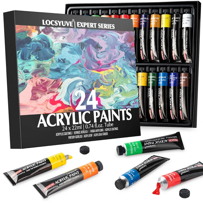 Set Pintura acrílica para lienzos 12 colores en tubo con caja de  almacenamiento. Pigmentos ricos, no