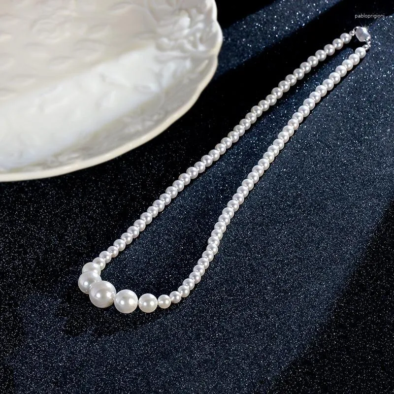 Catene Collana di perle di conchiglia d'argento Donna Luce Splendida Nicchia Design Senso Stacked Choker Catena Clavicola_voghion.com