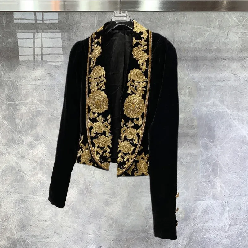 Men's Jackets Luxury Court Style 2023 Autumn Heavy Industry Collar Embroidery Flower High Quality Velvet Small Suit Short Coat 230826