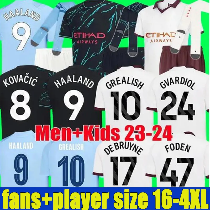 23 24 Haaland Soccer Jerseys Mans städer Final Istanbul Mahrez Grealish de Bruyne Foden Football Shirt Kids Kits 2023 2024 J.Alvarez Mancheste Fans Player