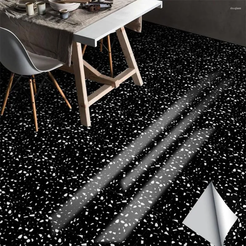 Wall Stickers 30x30cm Black Terrazzo Floor Sticker Adhesive Waterproof Bathroom Non-slip Ground Decoration Decal Kitchen Wallpaper Home