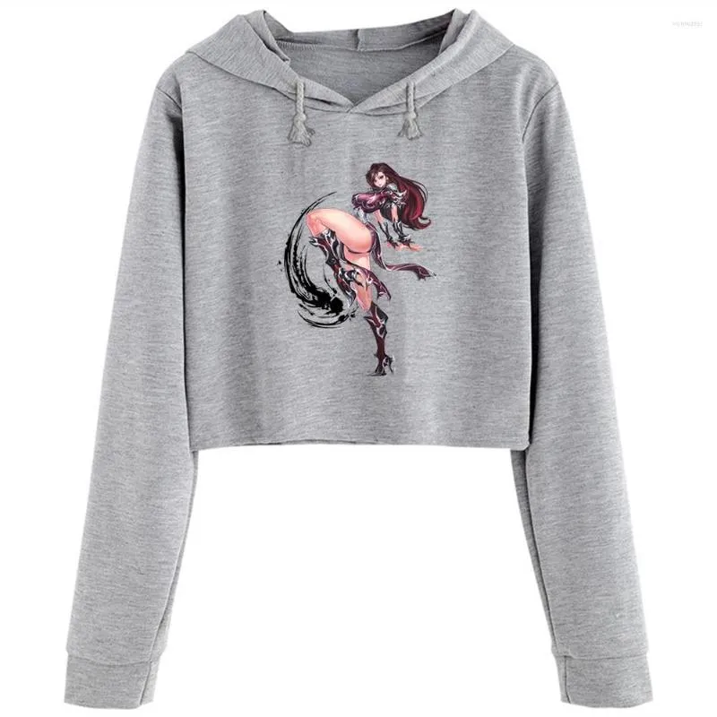 Emo Aesthetic Womens Manga Pin Up Cropped Hoodie Crop Kpop