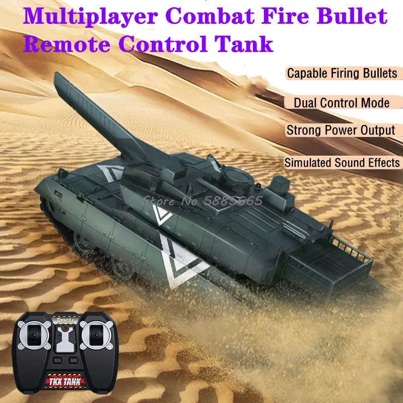 Electric RC Car 40cm Multiplayer Combat Fire Bullet Dual Remote Control Tank 330 Turret Rotation Gest Sensing Lighting Sound Effects RC 230826
