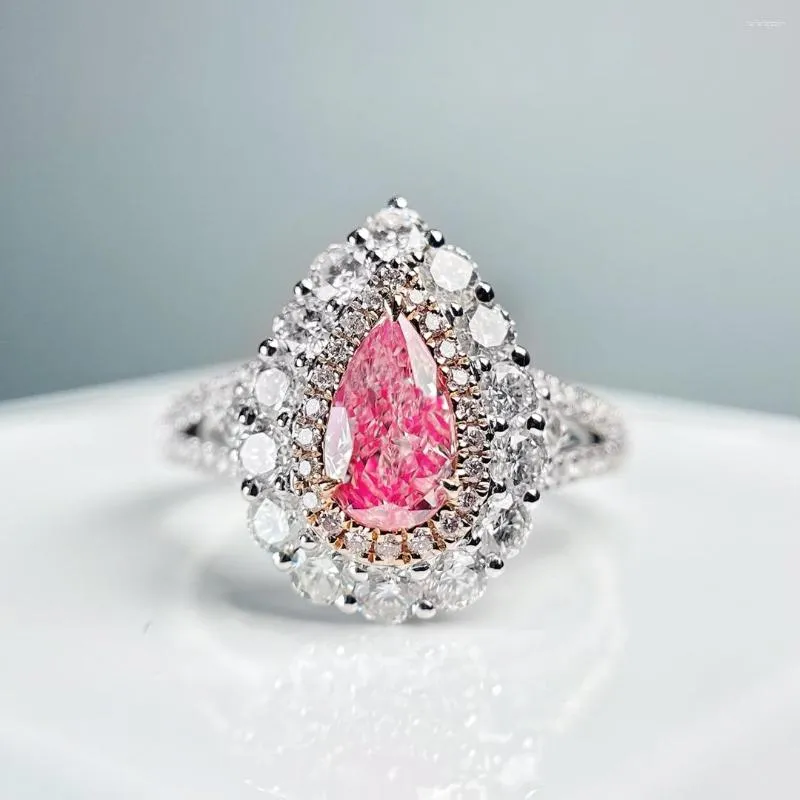 Anéis de Cluster CNZX2023 Jóias Finas Real 18K Ouro 0.53ct Diamantes Rosa Casamento Noivado Feminino para Mulheres Anel TX