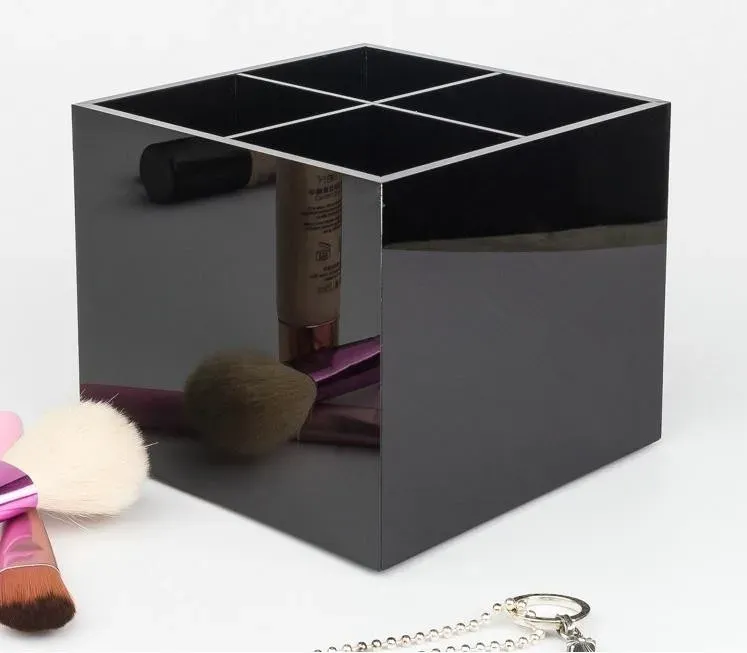 Caixa de armazenamento clássica com 4 compartimentos, porta-ferramentas de maquiagem feminina, balde de caneta de beleza, caixas de acrílico com caixa de presente