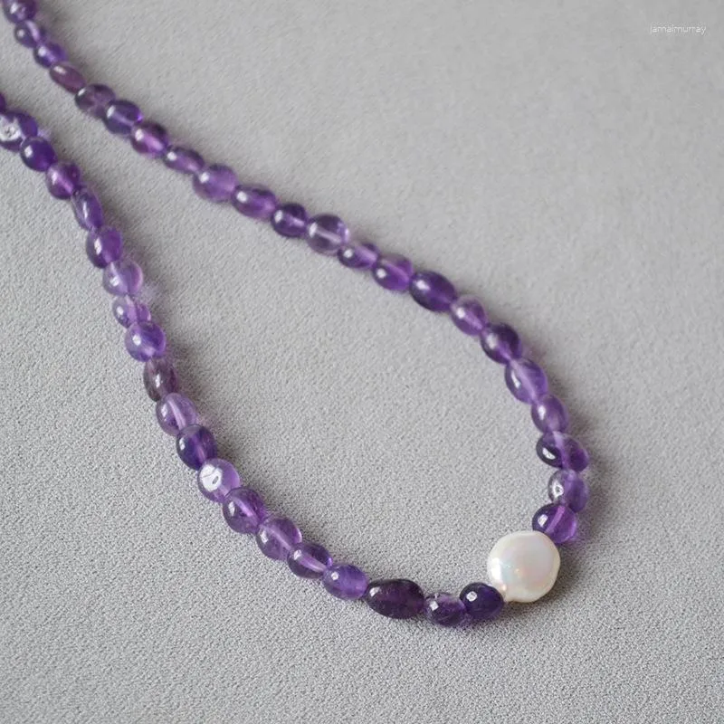Choker LONDANY Necklace Fresh And Elegant Irregular Amethyst Real Stone Hand Beaded Baroque Freshwater Pearl Collar Chain
