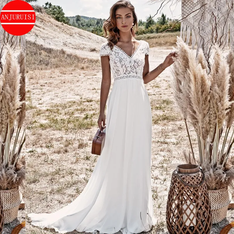 Urban Sexy Dresses Boho Wedding Dress Kort ärmar Lace Appliques Vestido de Novia Sexig Chiffon Women Bride Gown Beach Robe Mariage Troywjuk 230826