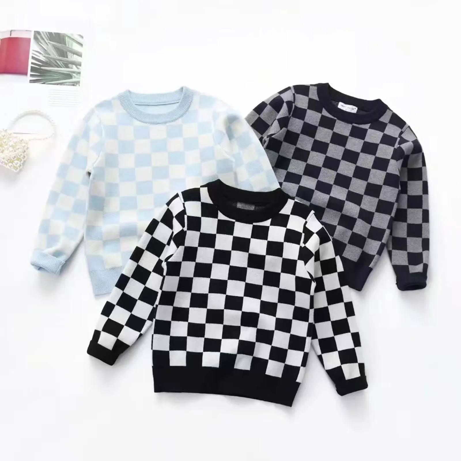 Pullover FOCUSNORM 1-6Y Autunno Casual Bambini Ragazze Ragazzi Maglione Top 3 colori Scacchiera Plaid lavorato a maglia Manica lunga Pullover Outwear 230826