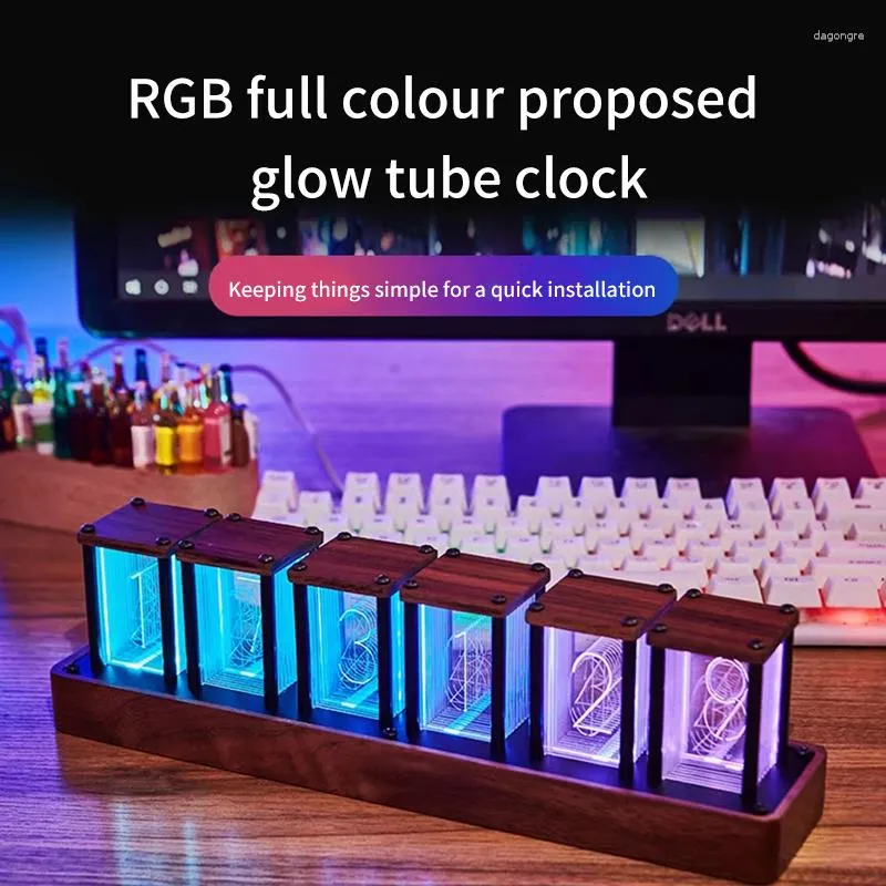 Masa saatleri RGB Glow Tüp Saati Ahşap DIY Yaratıcı Elektronik Masaüstü LED Dijital Alarm Lambası Zamanlayıcı Hediyesi