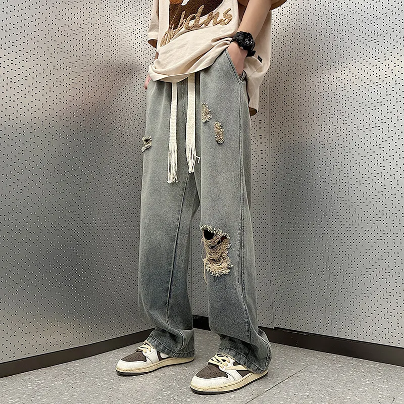 Mens Baggy Y2K Jeans - Fashionable Wide Leg Denim Pants