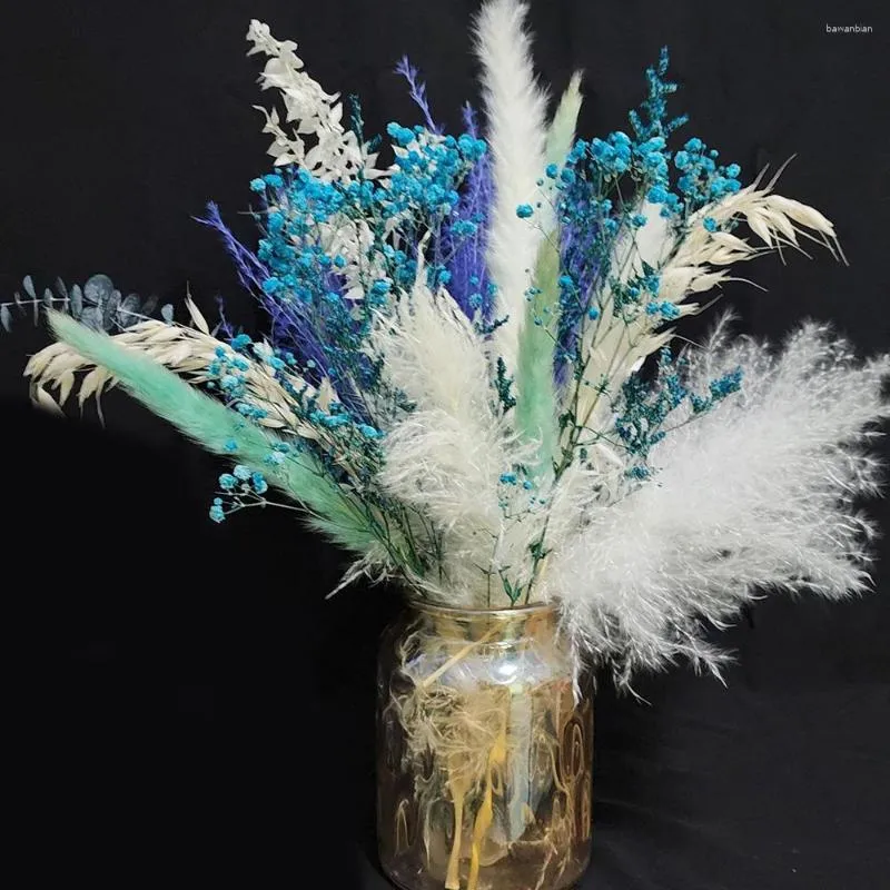 Decorative Flowers Blue Phragmites Artificial Plants Dried Grass Bouquet Boho Home Decor For Wedding Party Table Festive Decoration