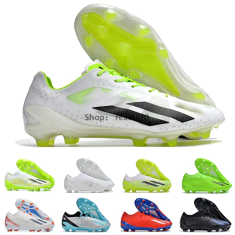 Scarpe da calcio Messi X Crazyfast + Firm Ground Bianco Core Nero Lucid Lemon X Crazyfast.1 2 Laceless FG Argento metallizzato Bliss Blu Tacchetti da calcio per uomo Tacchetti da calcio