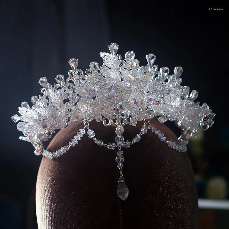 Haarspeldjes Bruiloft Tiara Kristal Kralen Bruidskroon Witte diadeem Tiara's Voorhoofd Hoofdband Accessoires Hoofddeksels Hoofdsieraden