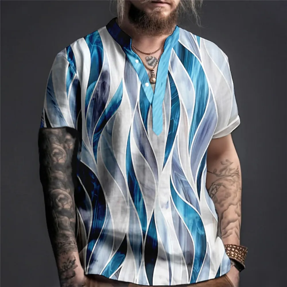 Men's Dress Shirts Men Shirt 3D Print Short Sleeve Tops Summer Fashion Designer Clothing Vneck Tshirt Oversized Henley For Mens Clothe 230826