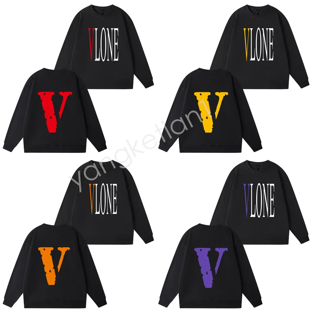 VLONE American Fashion Cotton Long Sleeve Hoodies for Men and Women, Round  Neck, Big V Letter Back Print, Street Hip Hop Style