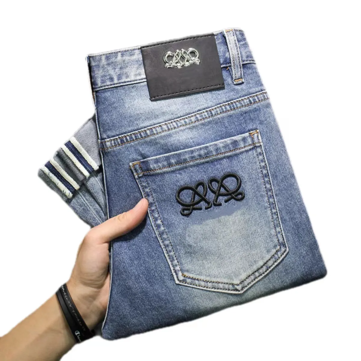 dżinsy designer dżinsy Wysoko jakości mody męskie dżinsy fajne luksusowy projektant denim dżinsowy dystansowany motocykl Blue Jean Slim Fit Motorcycle