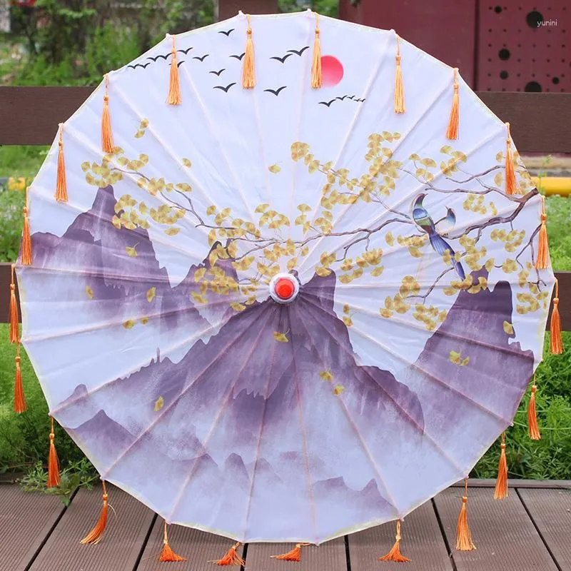 Umbrellas Chinese Hanfu Oil Paper Waterproof Umbrella Tassel Ceiling Decoration Worker Dance Parasol