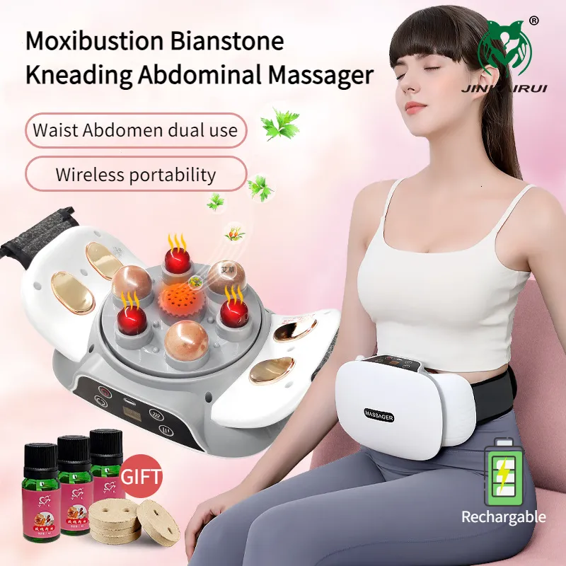 Other Massage Items Electric Abdominal Massager Fully Automatic Heated Neck Back Waist Bian Stone Tummy Kneading Instrument Health Care Gift 230826