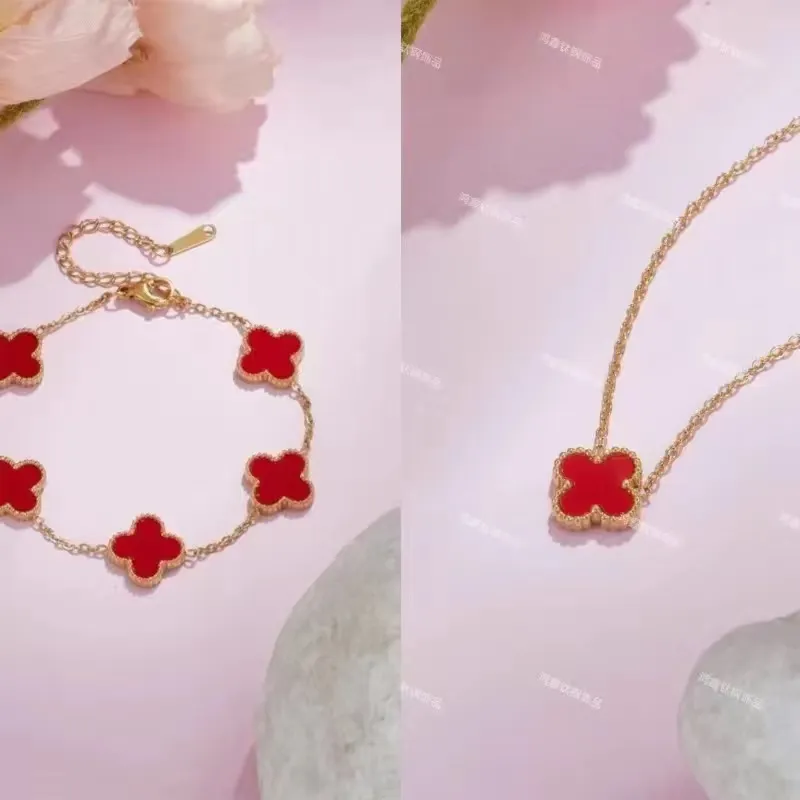 2023 New Double Sided Four Leaf Grass Five Flower Bracelet Necklace Women's Handicraft Light Luxury Gift for Best Friends Multiple Options party gift