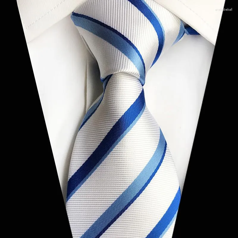 Bow Ties Erkekler için Kaval Hediyeleri Moda Jakar Çizgili Boyun Kravat Beyaz Mavi Düğün İş İnce 8cm Sıska İş Cravate Homme
