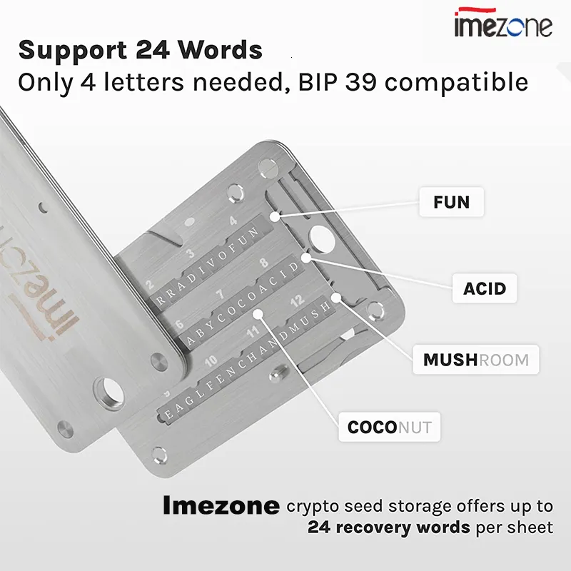 Другая офисная школа поставляет Imezone зашифрованное хранение семян Крипто -кошелек Cold Backup 24 слова Ключевая фраза стальная табличка Imezone 230826