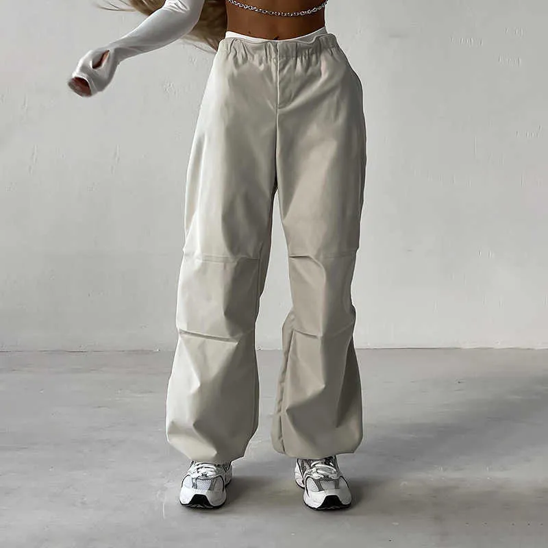 high waist drawstring straight tube simple cargo pants ins summer street fashion solid color casual pants