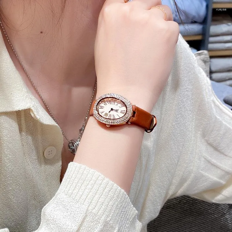 Relojes de pulsera Relojes de cuarzo para mujer Moda Oro rosa Reloj de cuero resistente al agua con diamantes Reloj para mujer Rlojes De Marcas Reconocidas Originales