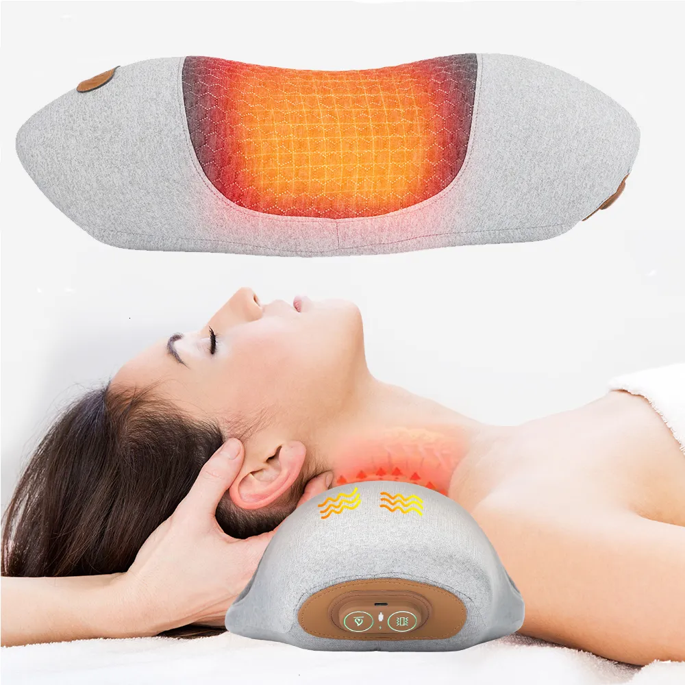 Massera nackkudde Electric Electric Heat Massage Pillow Axla Bak Traction Massager Hälsovård Relaxation Utrustning Muskel Smärtlindring 230826