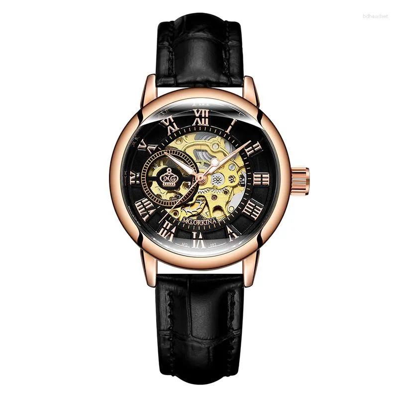 Wristwatches 2023 's MG.ORKINA Fashion & Casual Ladies Watches Women Skeleton Automatic Mechanical Rose Gold Mesh Band Female