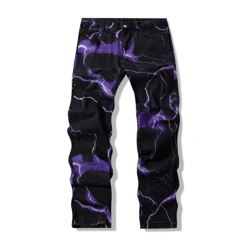 Pantalones vaqueros para hombre Estilo Vibe Estampado de relámpagos Tie Dye Hombres Pantalones vaqueros rectos Y2K Pantalones Hip Hop Vintage japonés Mujer Pantalones de mezclilla Ropa Hombre 230827