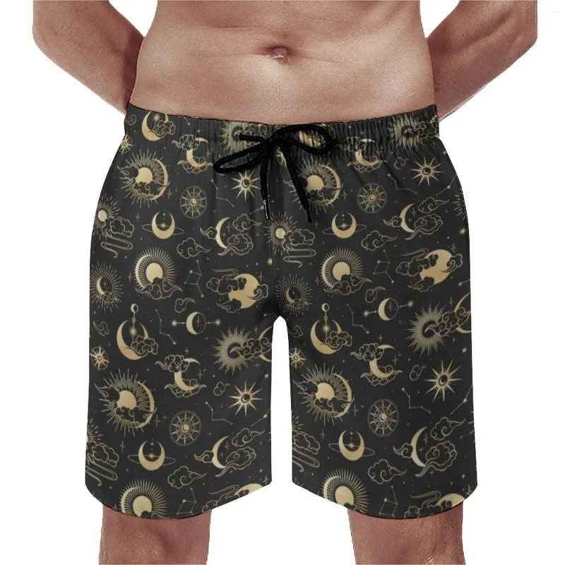 Pantaloncini da uomo Sun Astrology Art Board Nero e oro Moon Star Pantaloni corti casual Grafica sportiva Fitness Costume da spiaggia ad asciugatura rapida