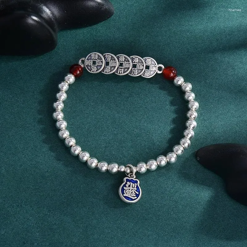 Link Bracelets HX Silver Color Jindou Five Emperors Money Bracelet Hand Rope Weaving China-Chic Versatile Fashion Jewelry Accessories