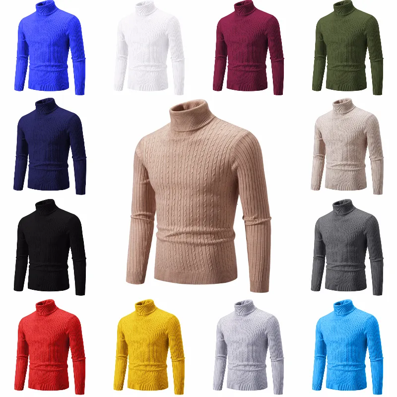 Мужские свитера 14colors2023 Осень и зимняя цена благосостояния твердые жаккардовые свитер с высокой шеей теплый посадка эластичная пуловер мужчины 230826