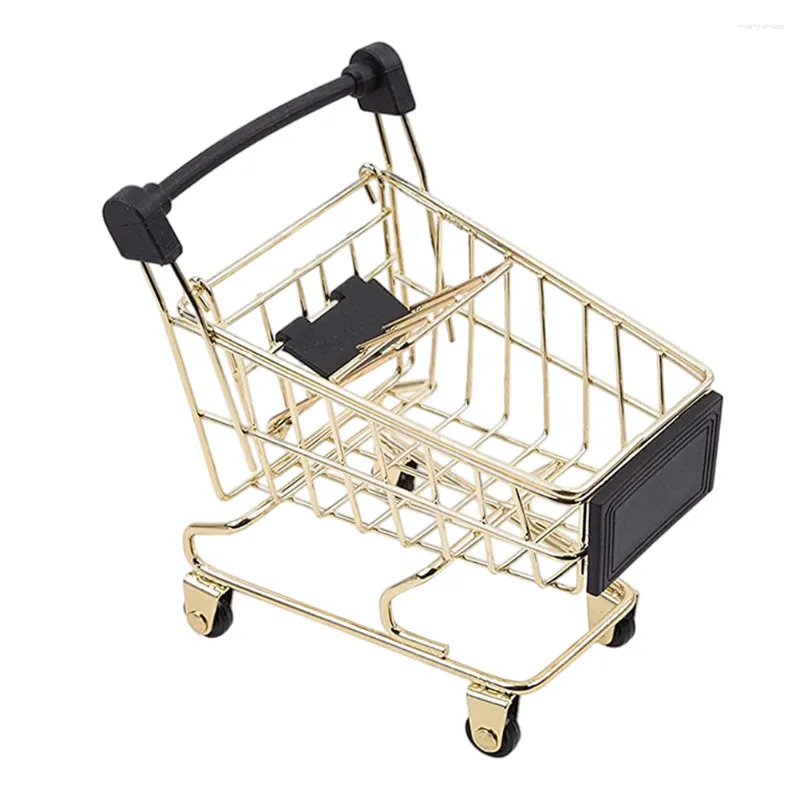 Storage Bottles Cart Basket Mini Trolley Shopping Carts Toy Golden Snack Containers Kids Delicate Ornaments