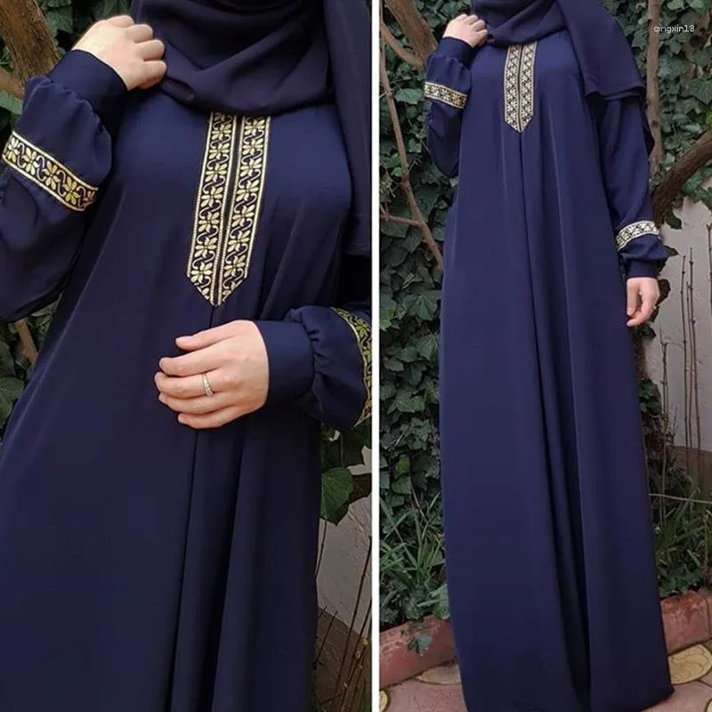 Vêtements ethniques Femmes musulmanes Robe à manches longues Style broderie Casual Panneaux lâches Dubaï Robe élégante Moyen-Orient Arabe