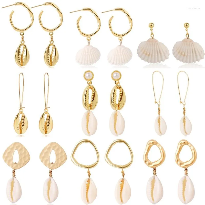 Dingle örhängen bohemisk cowrie metall Sea Shell Drop Earring For Women Statement Conch Tassel Eardrop Summer Beach Gold Color Jewelry