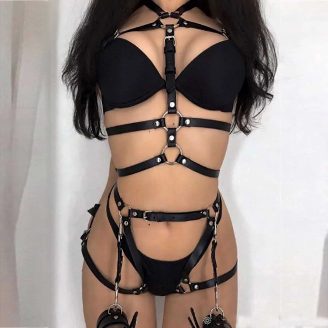 BDSM Bondage Sexy corps complet jouet sexuel harnais ceinture Lingerie femmes Punk Pu cuir soutien-gorge sangles de poitrine bretelles ensembles exotiques