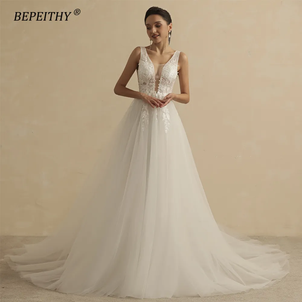 Urban Sexy Dresses Bepeithy Real Image Sexig Deep V Neck Wedding Dresses For Women Bride A Line Open Back Boho Bridal Party Gown Sleeveless 230826