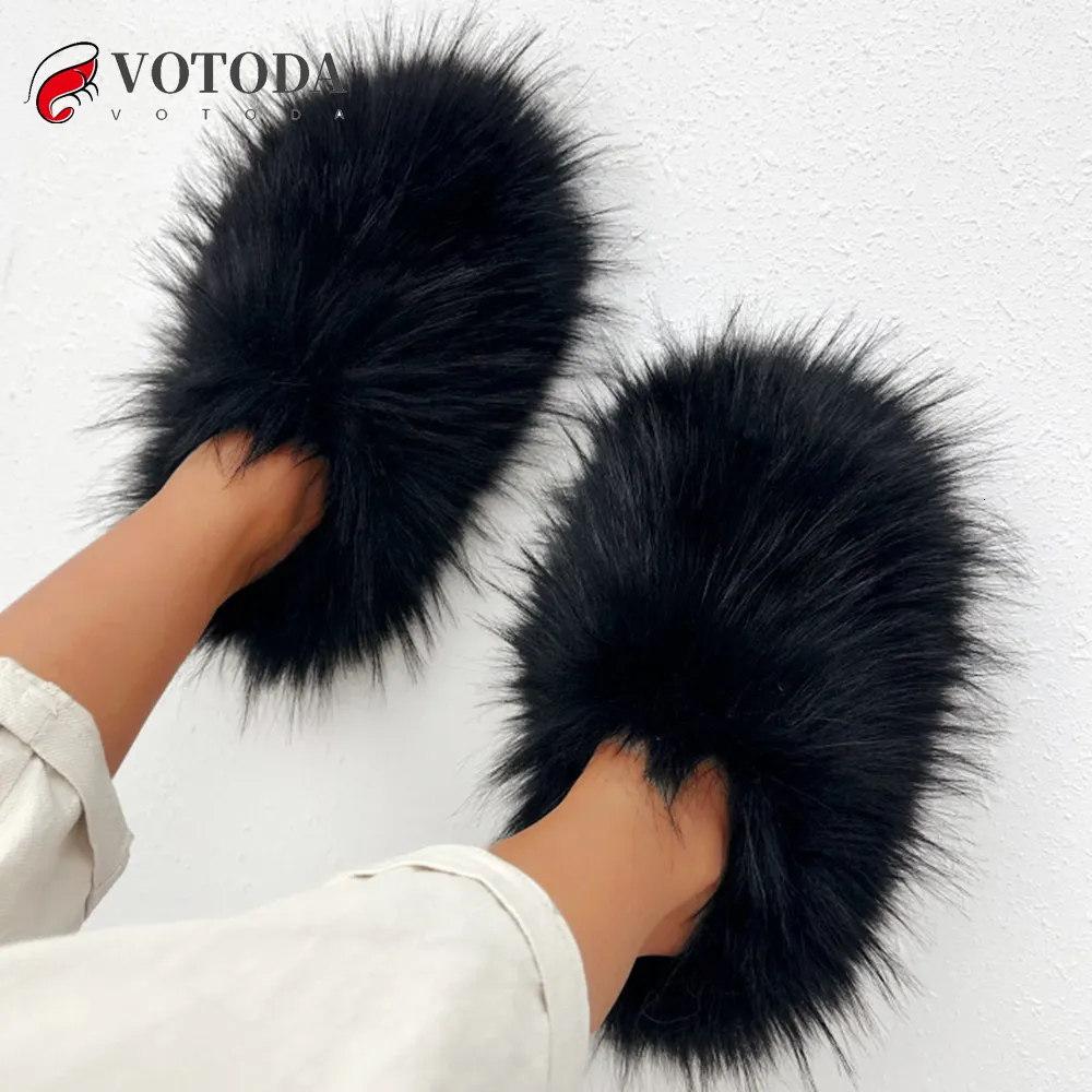 Slippers Winter Fur Slippers Women Furry Shoes Faux Fur Slides Warm Plush Cotton Slipper Fashion Fuzzy Flip Flops Fluffy Fur Shoes Woman 230826