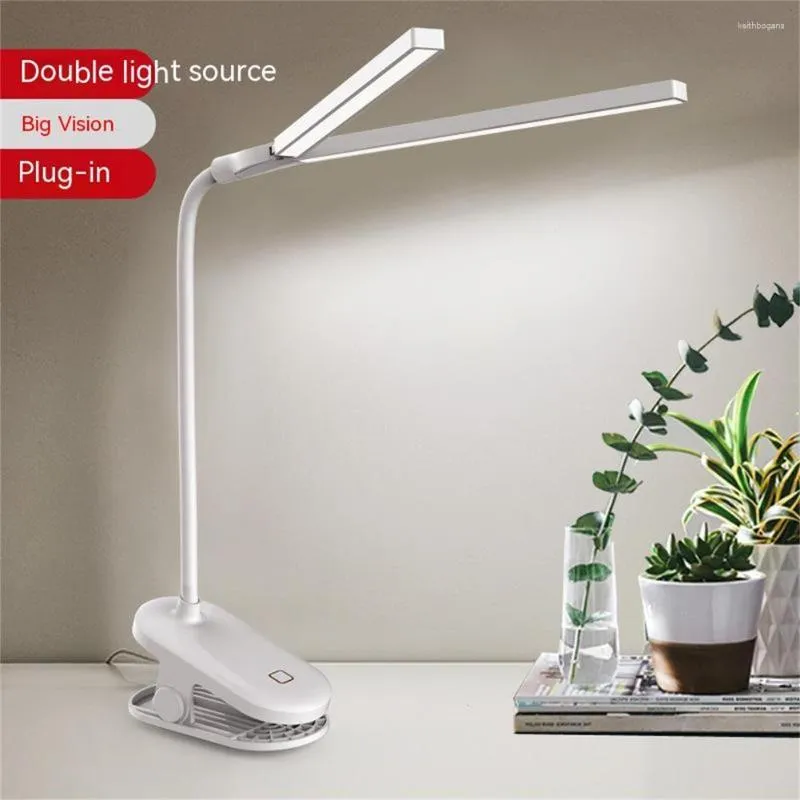 Lampes de table Portable LED Lampe de bureau pliante à clipser Protection des yeux Lumières USB à double tête intérieure pour la lecture de travail de bureau