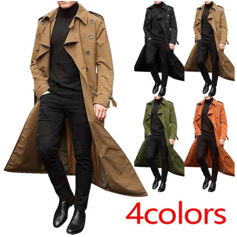 Trench da uomo Moda uomo Giacca a vento lunga Primavera Autunno Tinta unita Bello Cappotto allentato con maniche casual Streetwear