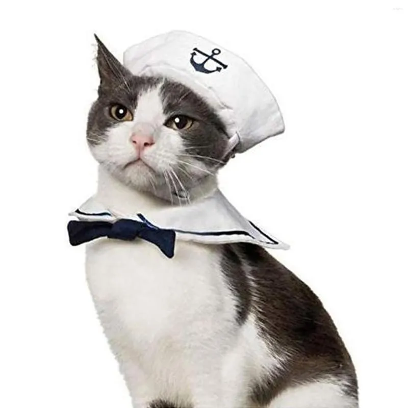 Kattdräkter husdjursgavdräkt för katter små hundar halloween hatt med slips krage doggy marin dräkt cosplay kläder