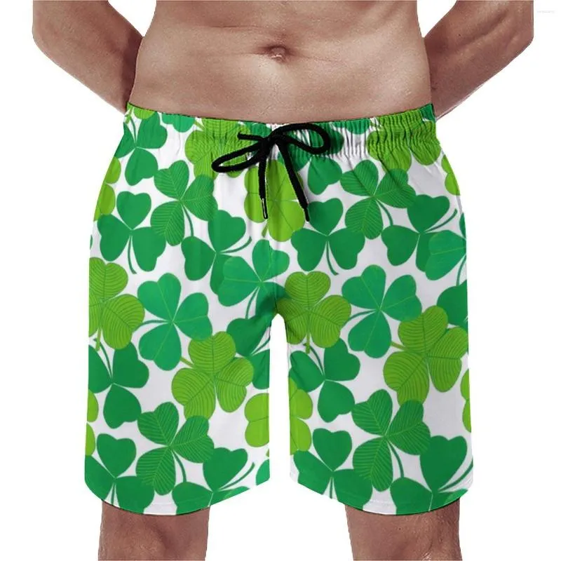 Men's Shorts Shamrock Print Board Celebrate St Patricks Day Running Surf Beach Short Pants Funny Printed Large Size Swimming Trunks