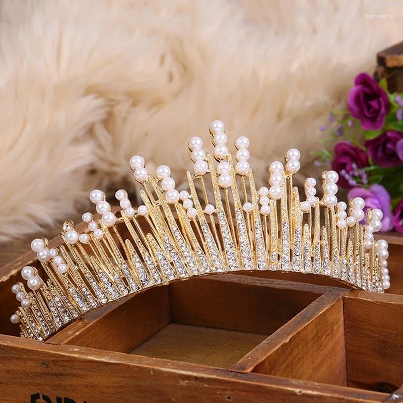 Hårklipp vintage mångfärgade lyxiga pärlor Crystal Tiara Crown Wedding Accessories Bridal Jewelry Head Band EA
