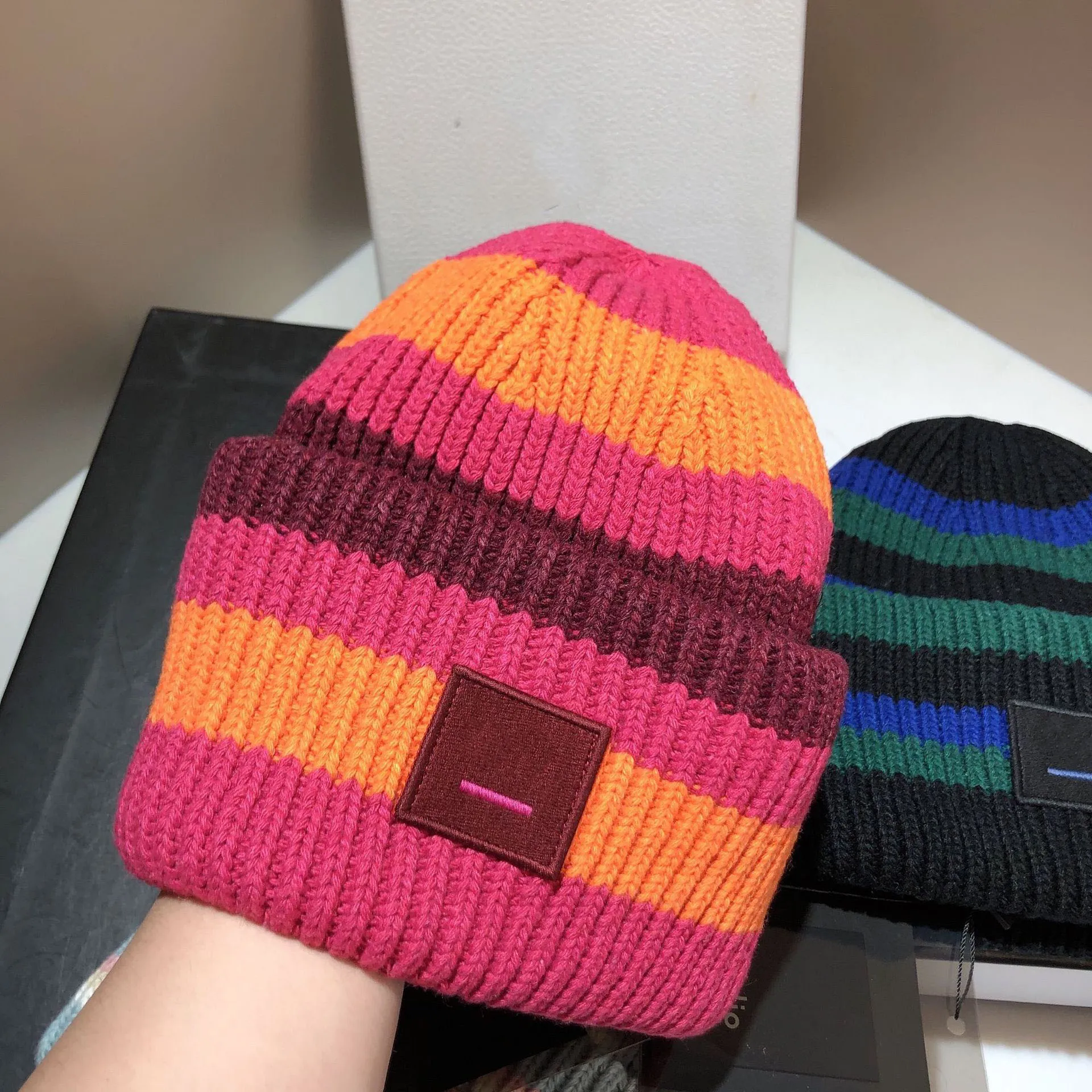 Mens Hat Designers Designer Beanie Hat AC Thickened Square Smiley