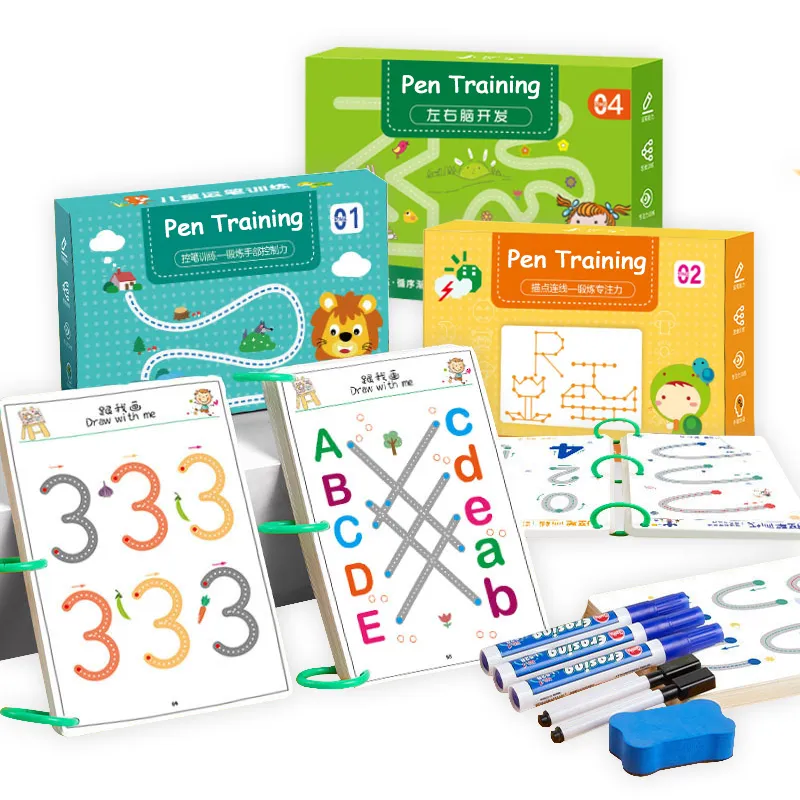 Anteckningar barn montessori ritning leksak penna kontroll träning färg form matematik match spel uppsättning småbarn lär dig aktivitet utbildningsbok 230826